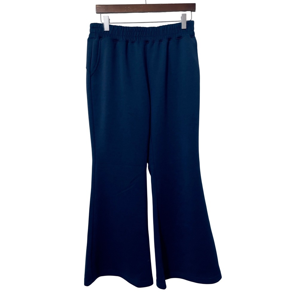 Dear Scarlett Paris Pants Large Blue Flare Wide Leg Elastic Waist Minimalist